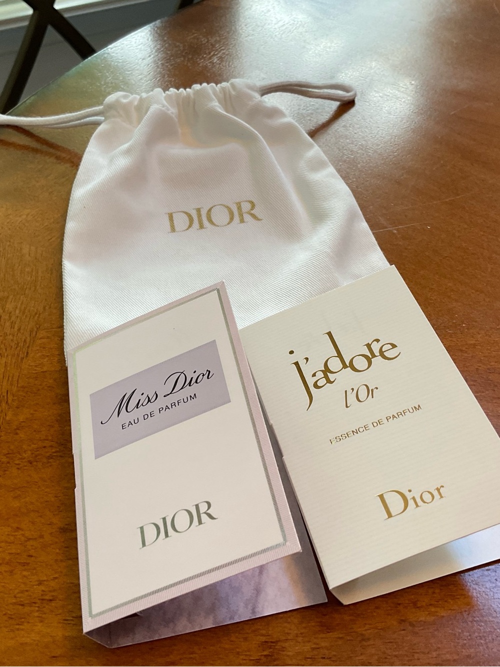 Dior White Drawstring bag w/J’adore & Miss Dior AUTHENTIC NWT